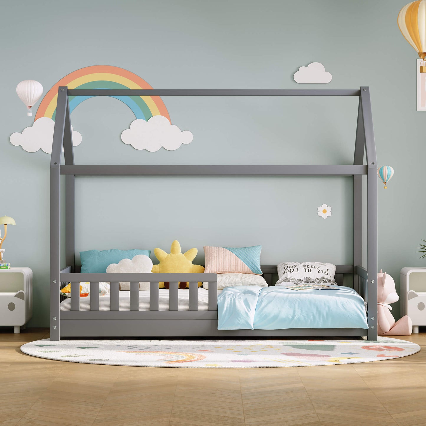 Jocisland Twin Montessori Kids House Bed - Grey