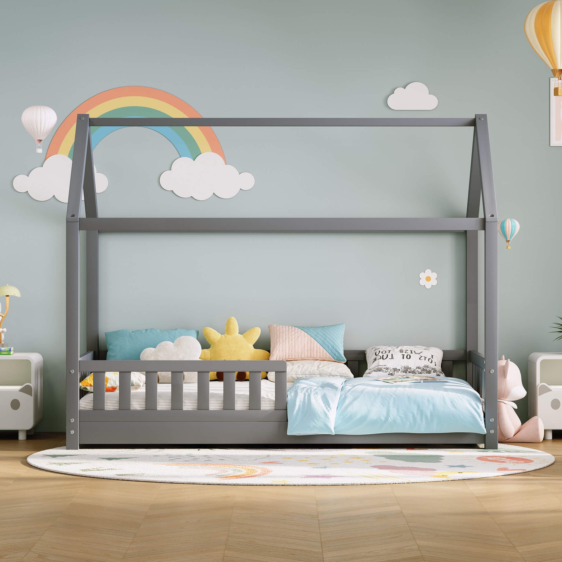 Jocisland Twin Montessori Kids House Bed - Grey