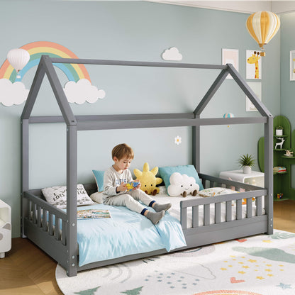 Jocisland Twin Montessori Kids House Bed - Grey
