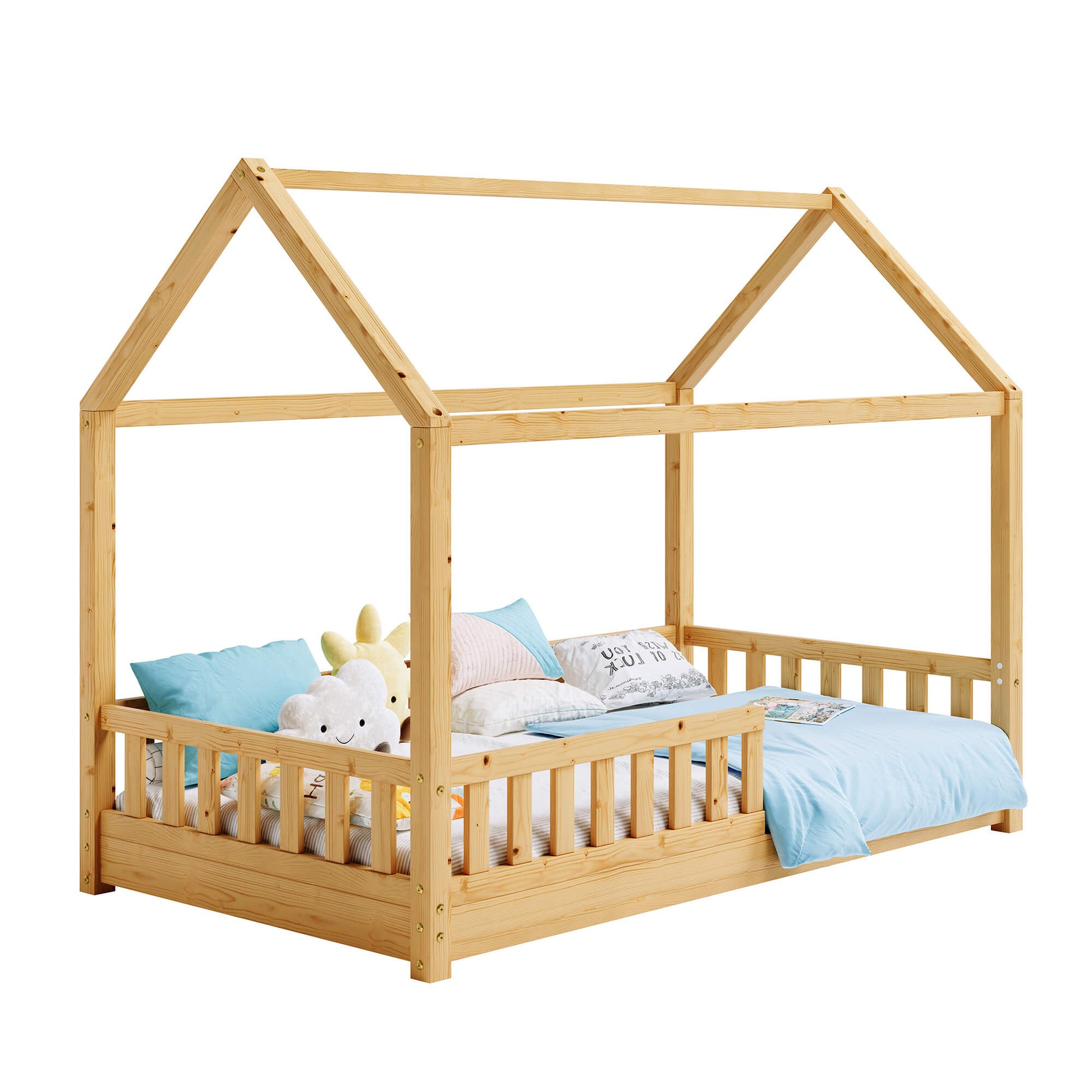 Jocisland Twin Montessori Kids House Bed - Natural Wood