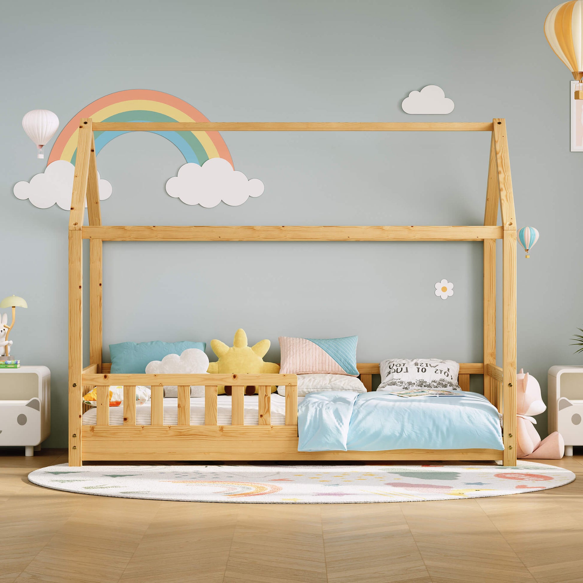 Jocisland Twin Montessori Kids House Bed - Natural Wood