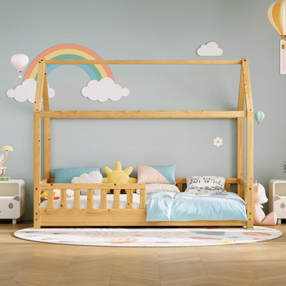 Jocisland Twin Montessori Kids House Bed - Natural Wood