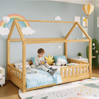Jocisland Twin Montessori Kids House Bed - Natural Wood