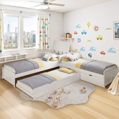 Winglam L-Shaped Twin Trundle Bed Frame -White