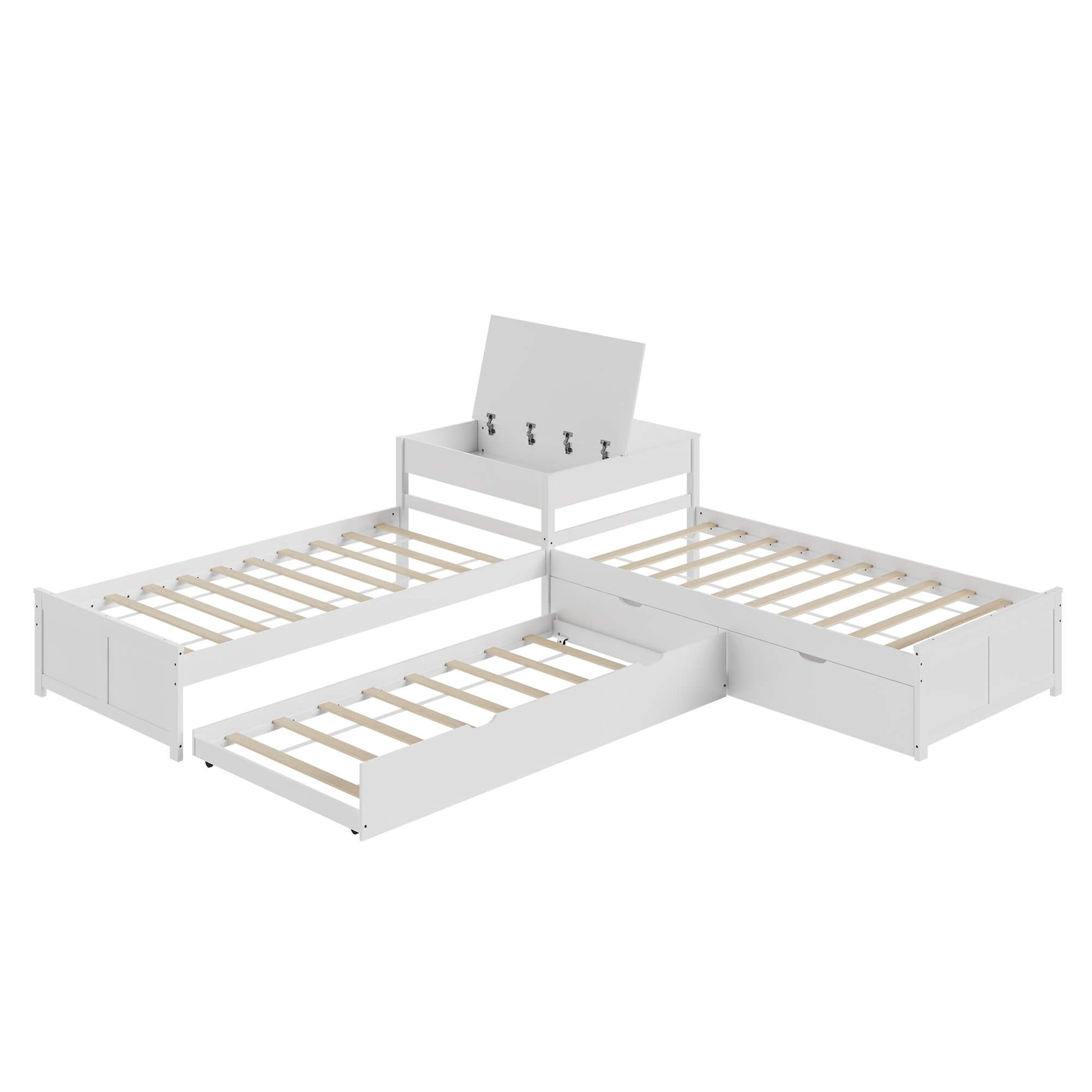 Winglam L-Shaped Twin Trundle Bed Frame -White