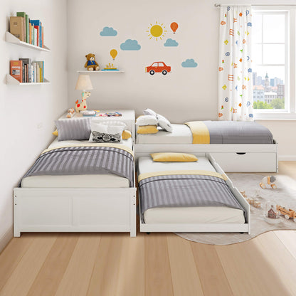 Winglam L-Shaped Twin Trundle Bed Frame -White
