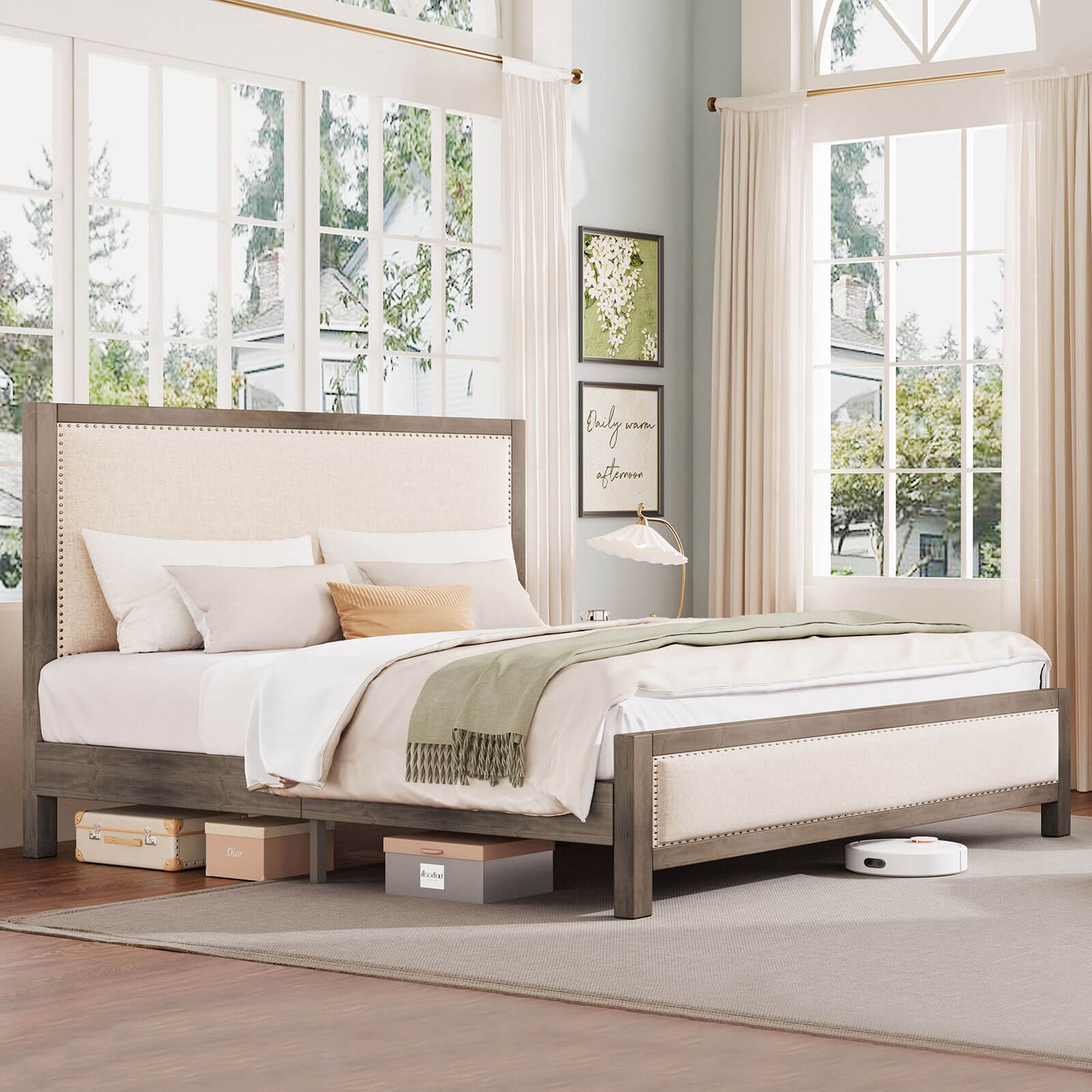 Graystone Solid Wood Bed Frame - Amerlife - King-Rustic-Off-white