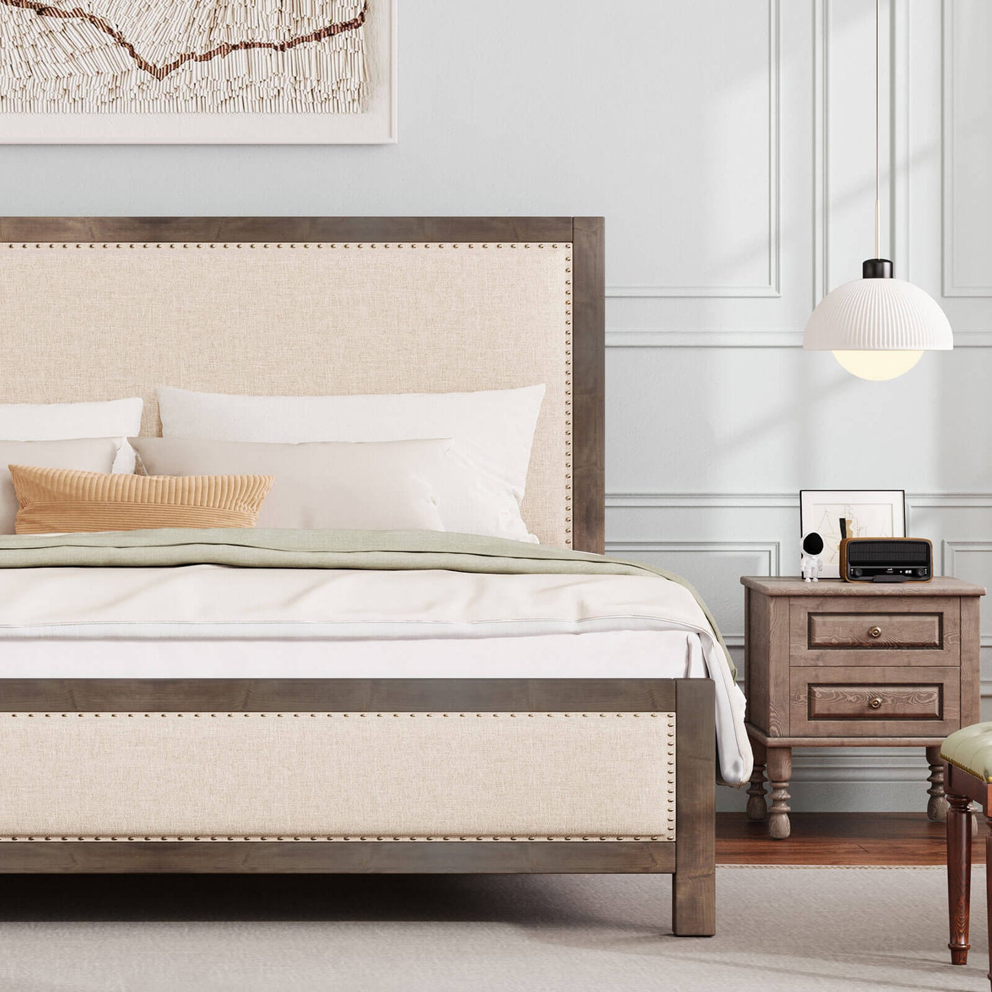 Graystone Solid Wood Bed Frame - Amerlife - King-Rustic-Off-white