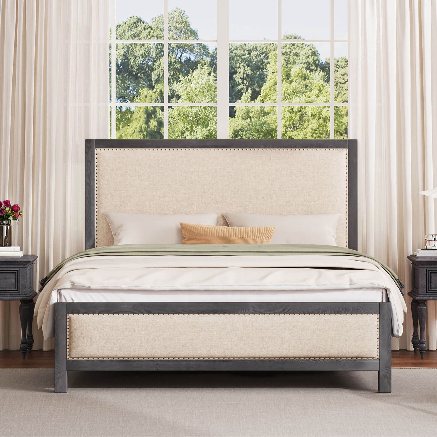 Graystone Solid Wood Bed Frame - Amerlife - Queen-Rustic-Blue