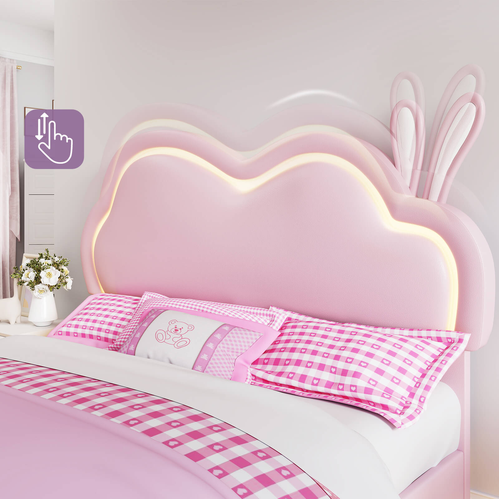 Luna Twin Bed Frame, Floating Bed with Cute Cloud Headboard - Bed frame-Luna-BUB021-F-Pink-Amerlife