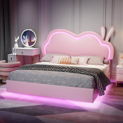 Luna Twin Bed Frame, Floating Bed with Cute Cloud Headboard - Bed frame-Luna-BUB021-F-Pink-Amerlife