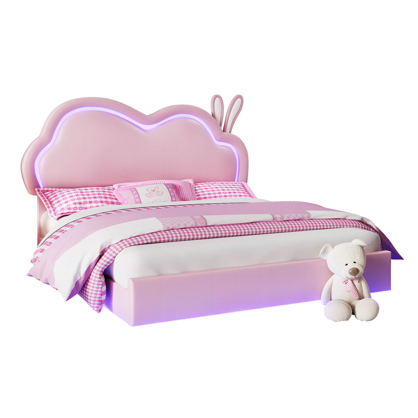 Luna Twin Bed Frame, Floating Bed with Cute Cloud Headboard - Bed frame-Luna-BUB021-F-Pink-Amerlife