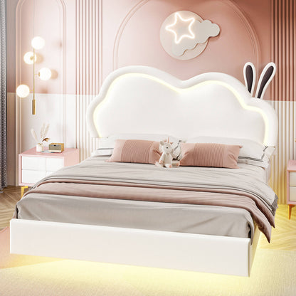 Luna Twin Bed Frame, Floating Bed with Cute Cloud Headboard - Bed frame-Luna-BUB021-F-White-Amerlife