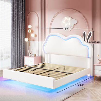 Luna Twin Bed Frame, Floating Bed with Cute Cloud Headboard - Bed frame-Luna-BUB021-F-White-Amerlife