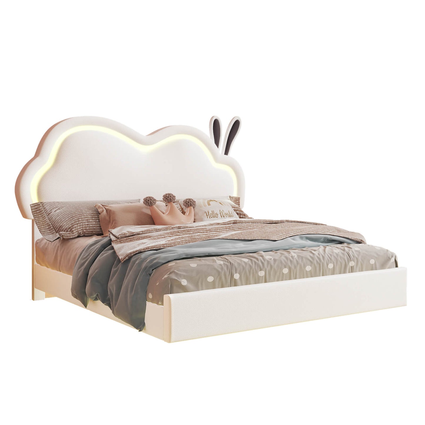 Luna Twin Bed Frame, Floating Bed with Cute Cloud Headboard - Bed frame-Luna-BUB021-F-White-Amerlife