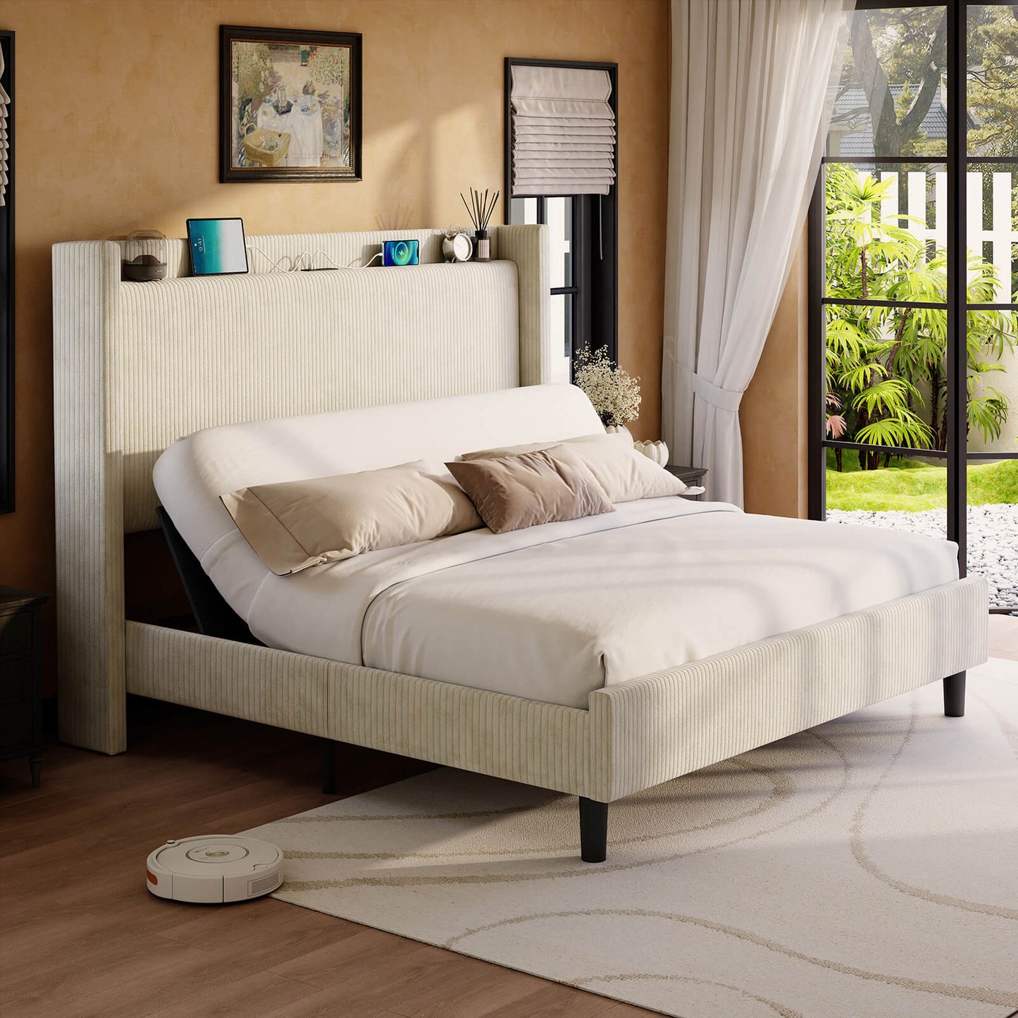 Serena Electric bed frame with head incline - F -Cream - Amerlife