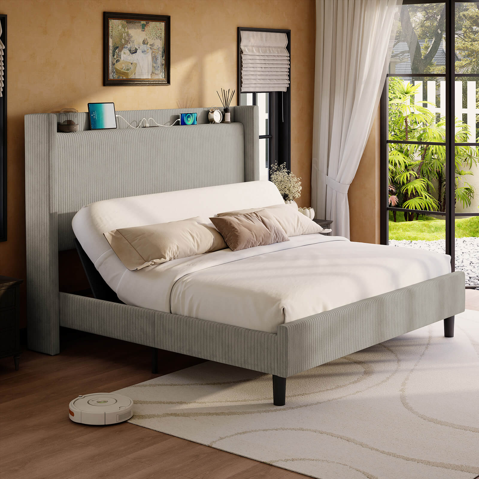 Serena Electric bed frame with head incline - F -Light-Grey - Amerlife