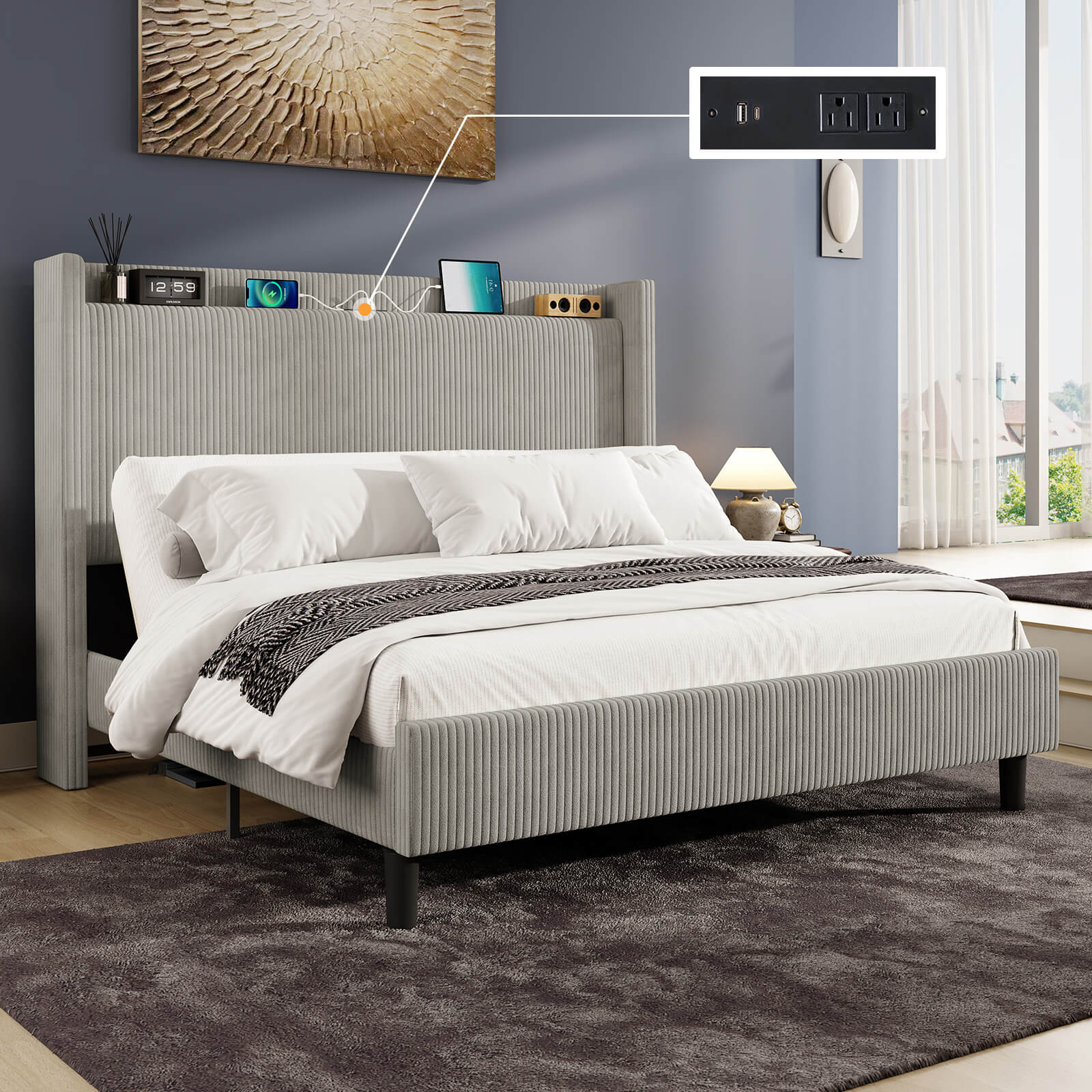 Serena Electric bed frame with head incline - F -Light-Grey - Amerlife