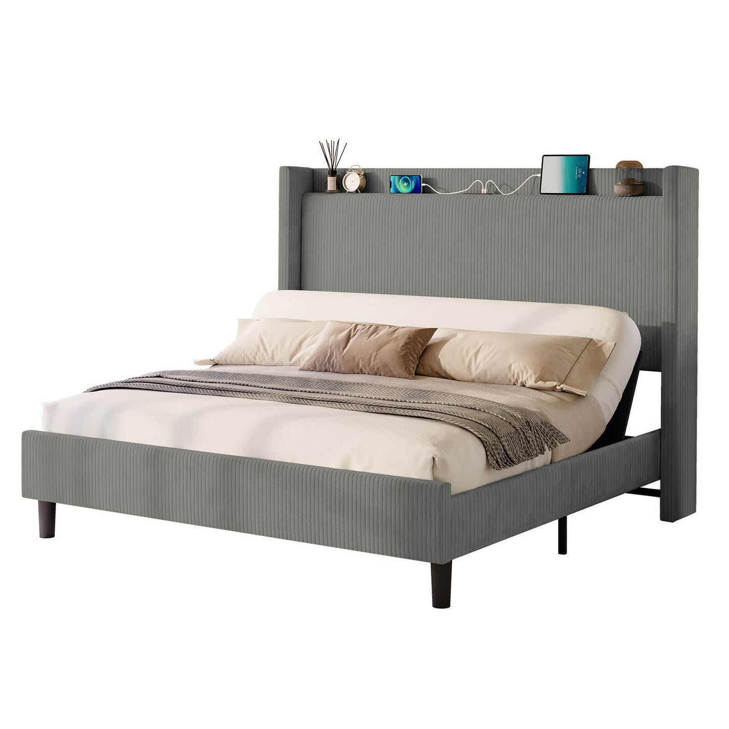 Serena Electric bed frame with head incline - Q -Dark-Grey - Amerlife