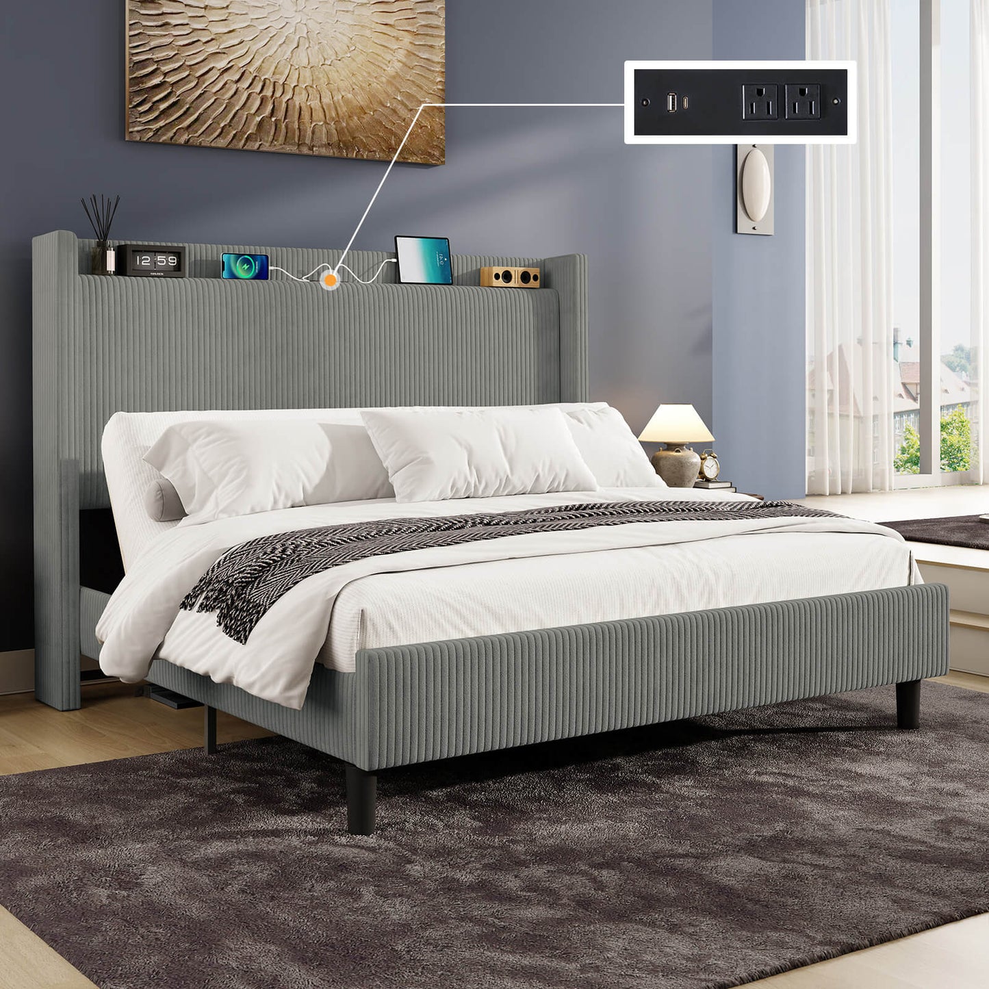 Serena Electric bed frame with head incline - Q -Dark-Grey - Amerlife