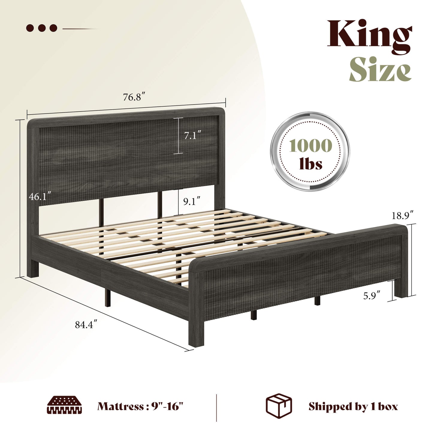 Fluvia Modern Fluted Wood Bed Frame-Black