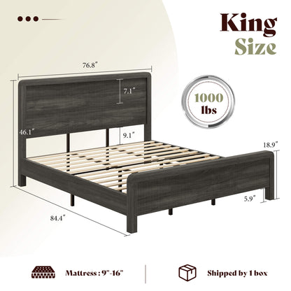 Fluvia Modern Fluted Wood Bed Frame-Black