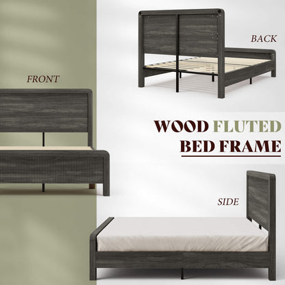 Fluvia Modern Fluted Wood Bed Frame-Black