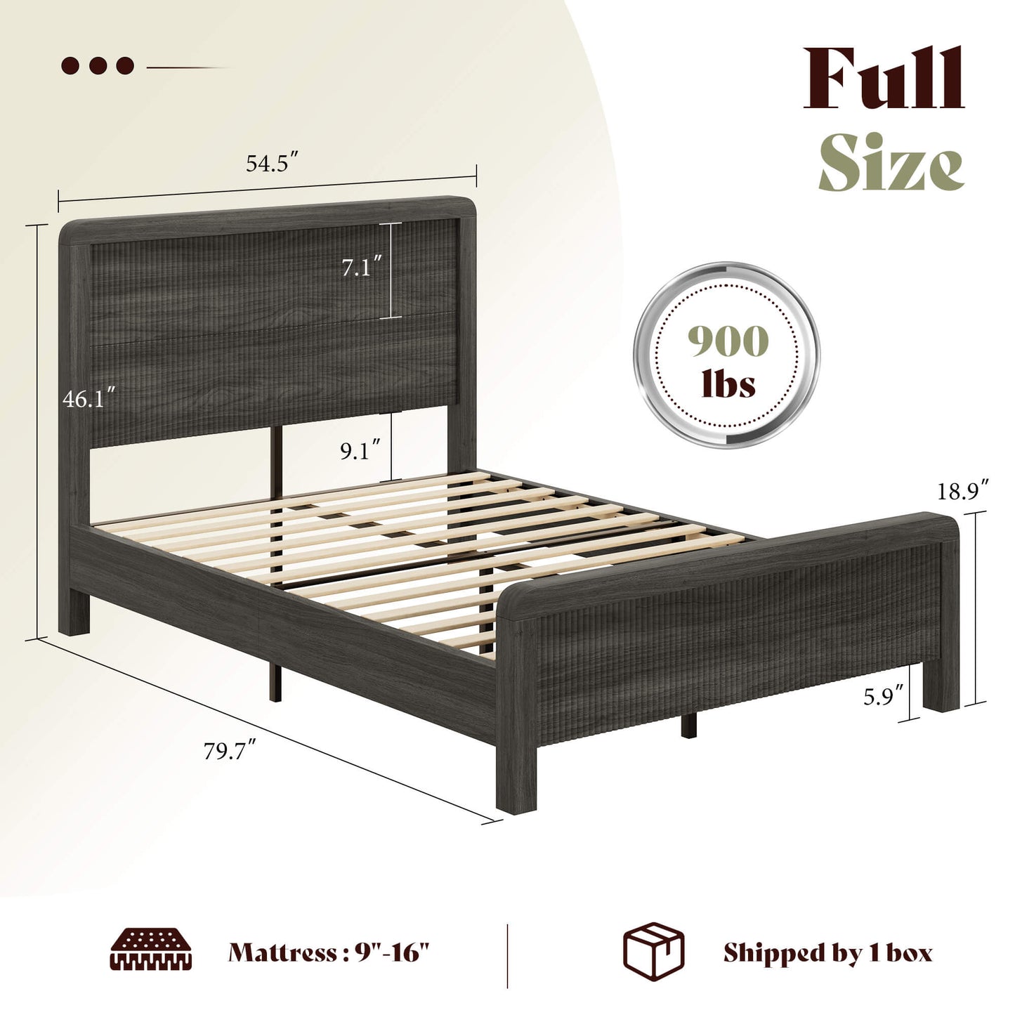 Fluvia Modern Fluted Wood Bed Frame-Black