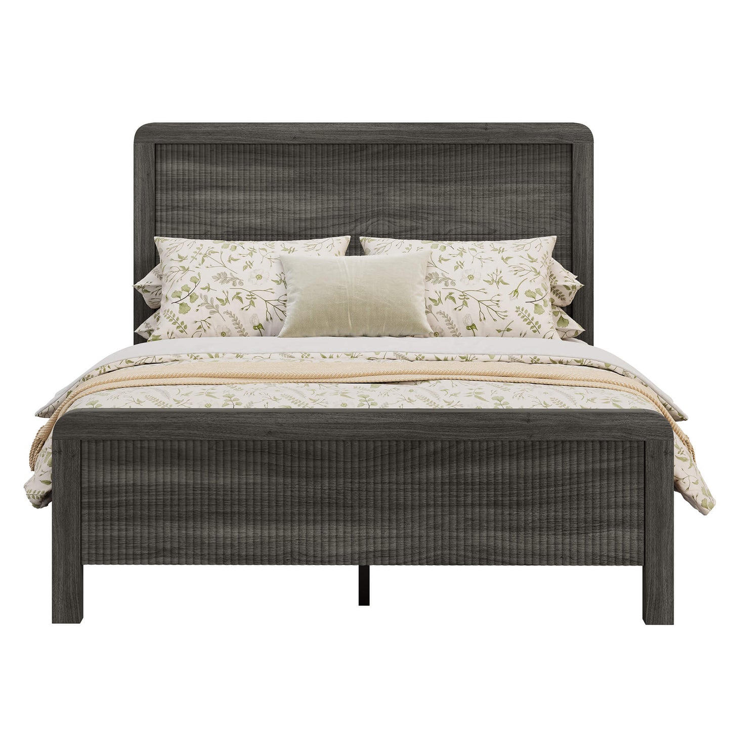 Fluvia Modern Fluted Wood Bed Frame-Black