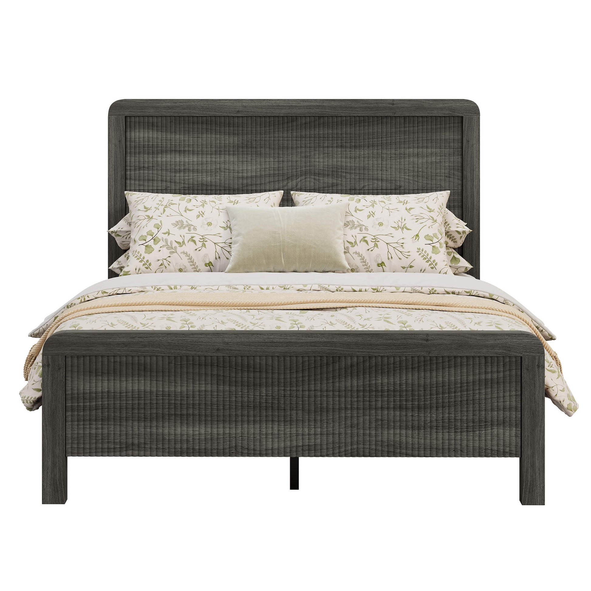 Fluvia Modern Fluted Wood Bed Frame-Black