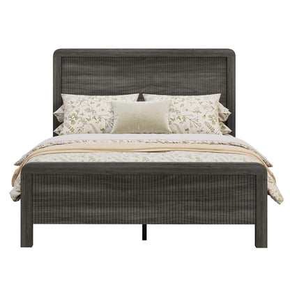 Fluvia Modern Fluted Wood Bed Frame-Black