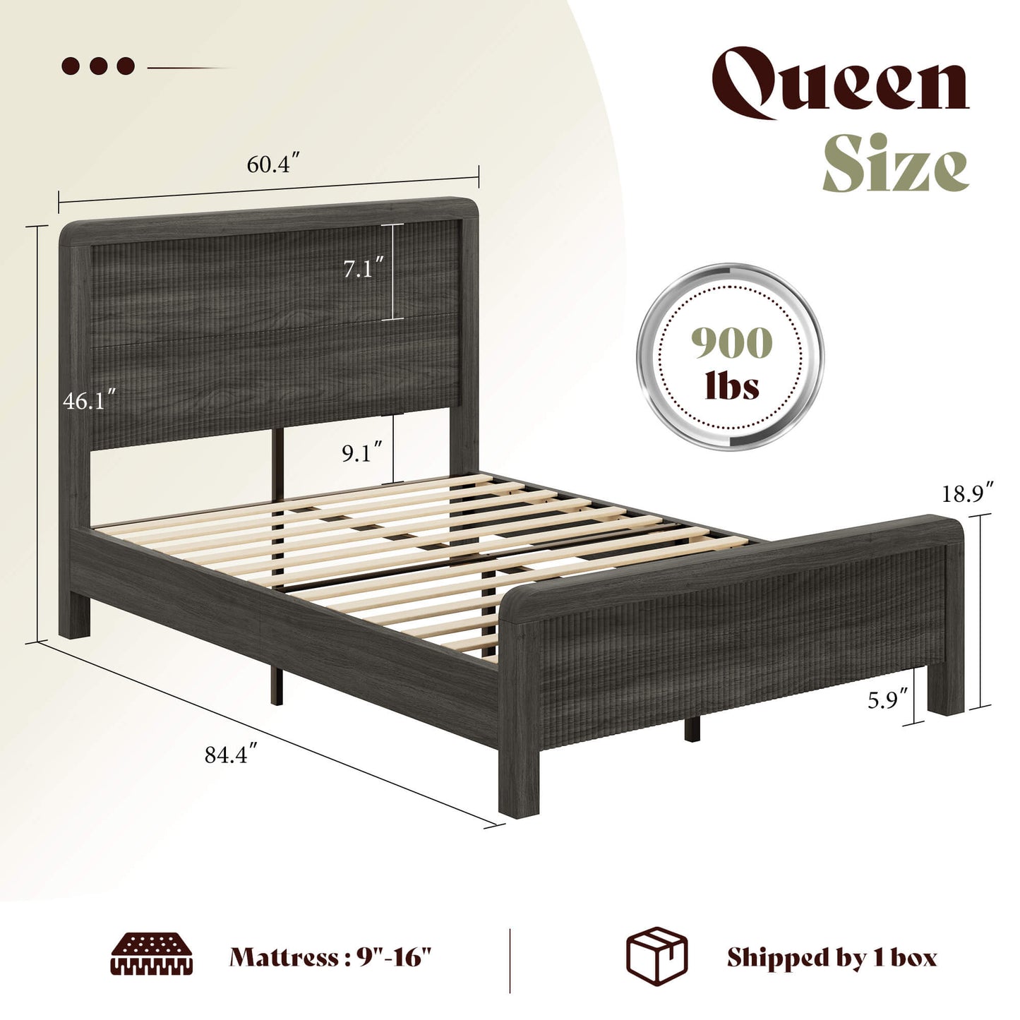 Fluvia Modern Fluted Wood Bed Frame-Black