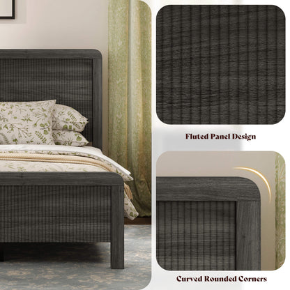 Fluvia Modern Fluted Wood Bed Frame-Black