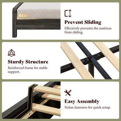 Fluvia Modern Fluted Wood Bed Frame-Black