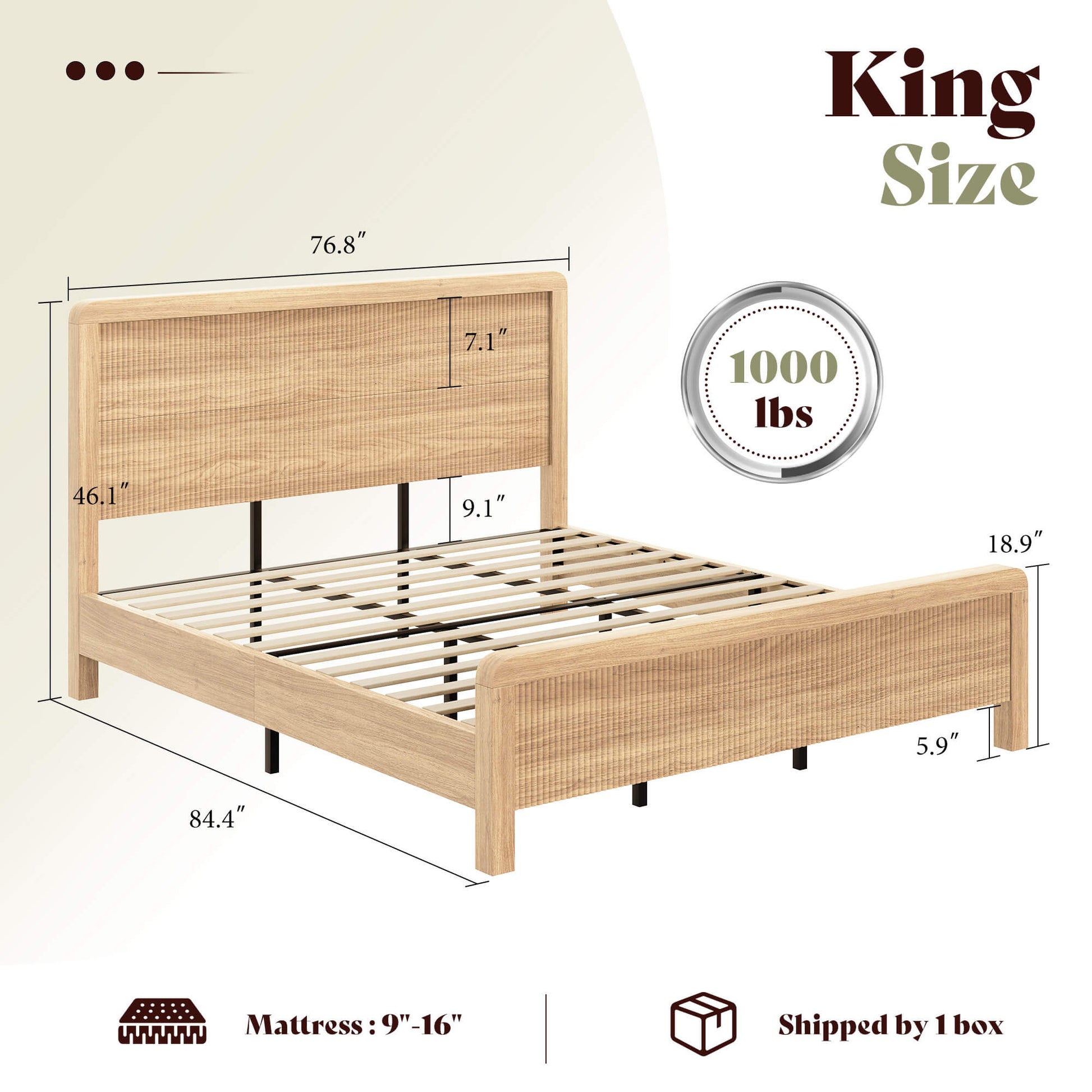Fluvia Modern Fluted Wood Bed Frame-Natural Oak