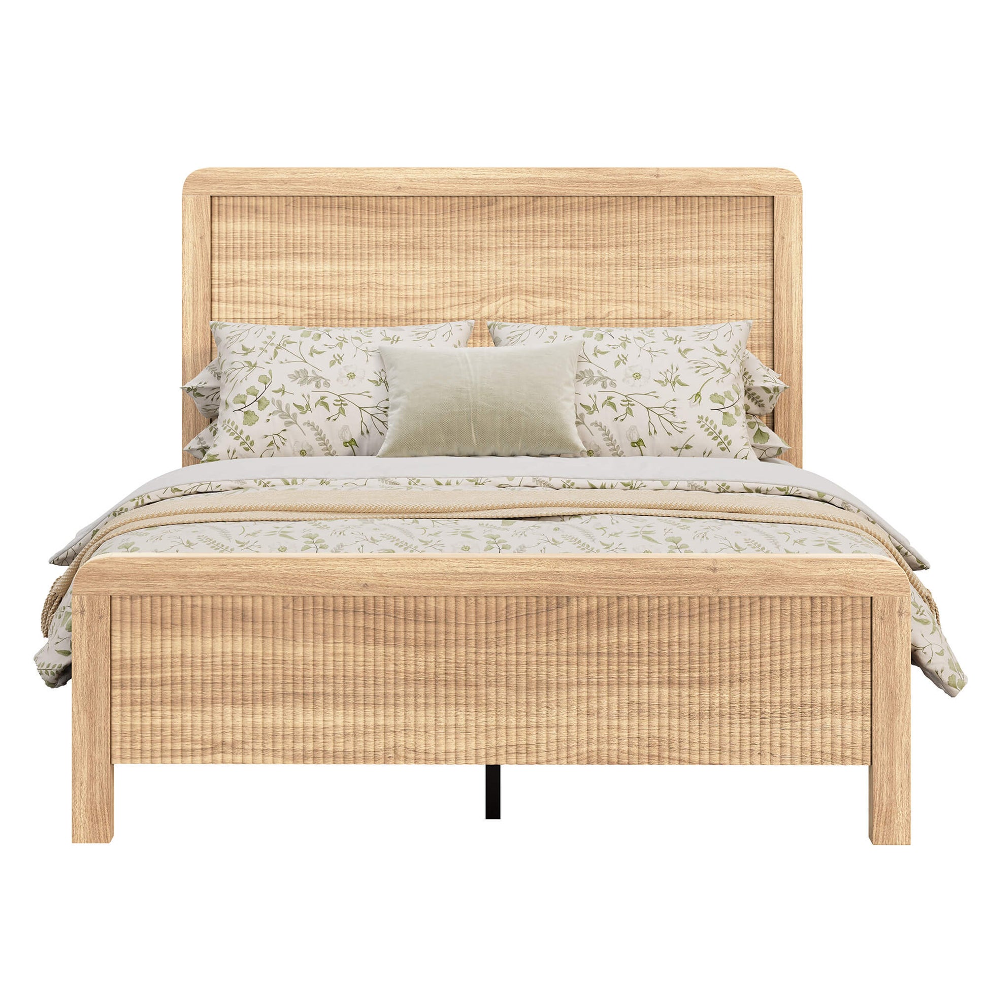 Fluvia Modern Fluted Wood Bed Frame-Natural Oak