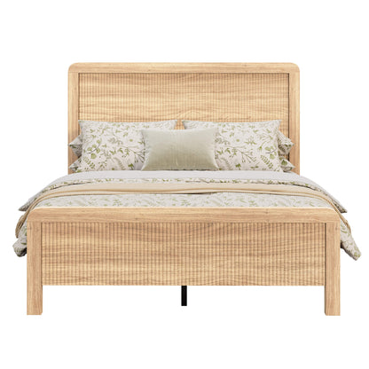 Fluvia Modern Fluted Wood Bed Frame-Natural Oak