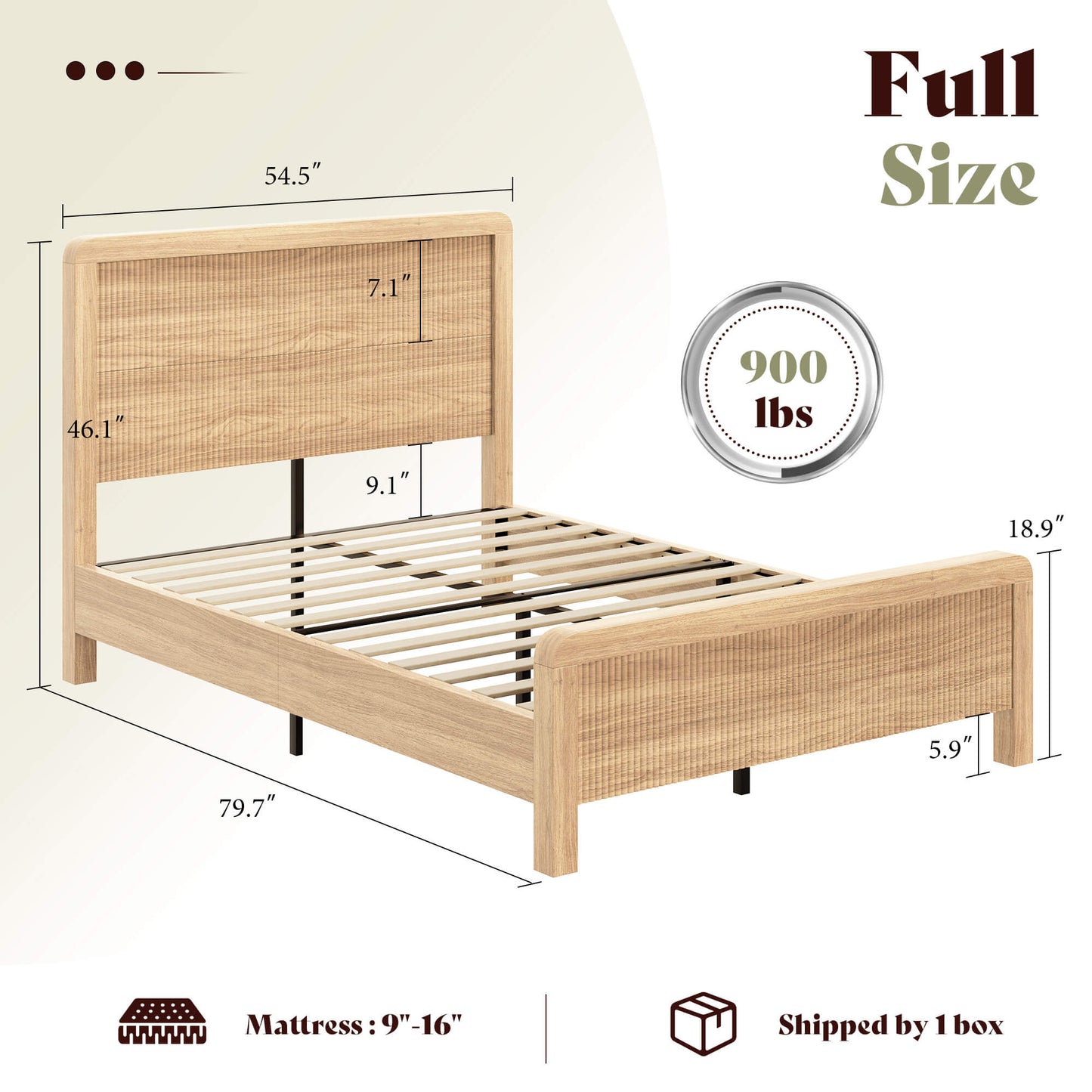 Fluvia Modern Fluted Wood Bed Frame-Natural Oak