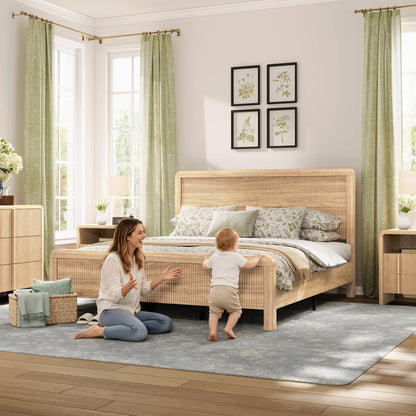 Fluvia Modern Fluted Wood Bed Frame-Natural Oak