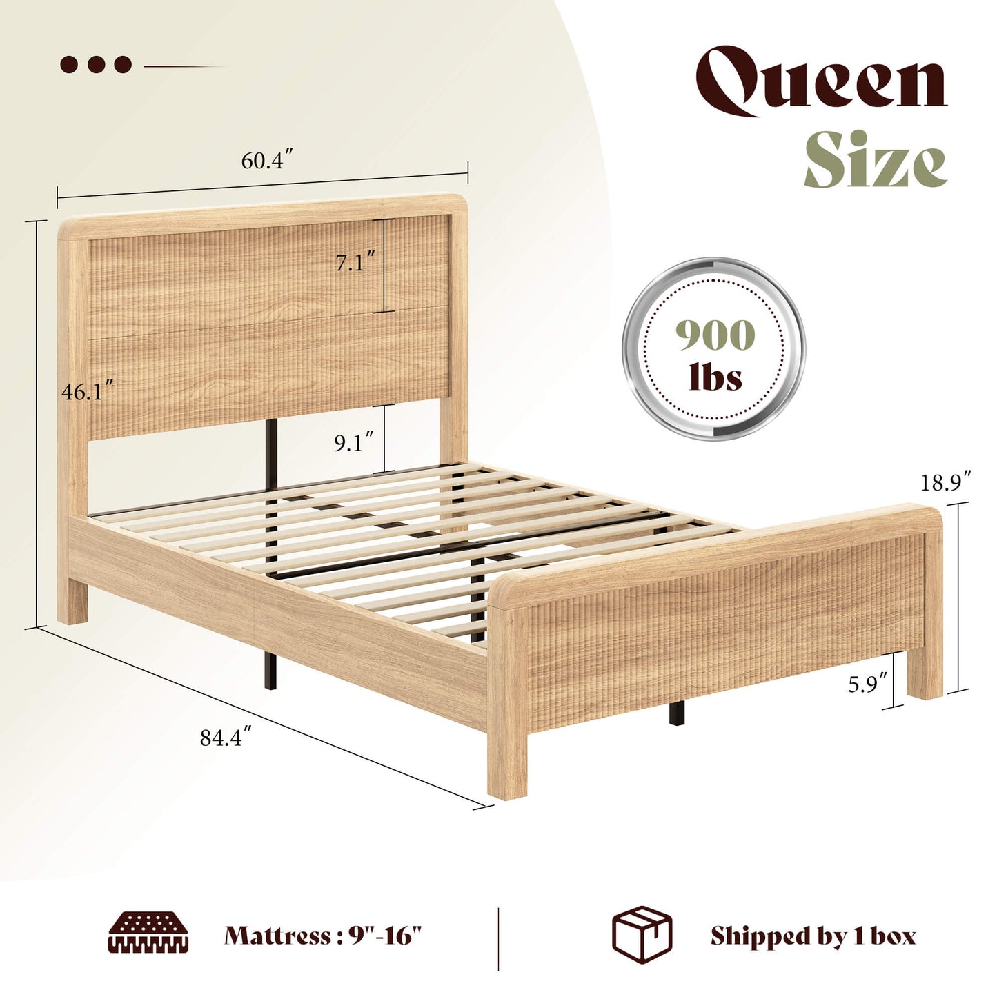 Fluvia Modern Fluted Wood Bed Frame-Natural Oak