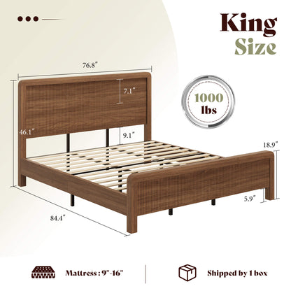Fluvia Modern Fluted Wood Bed Frame-Walnut