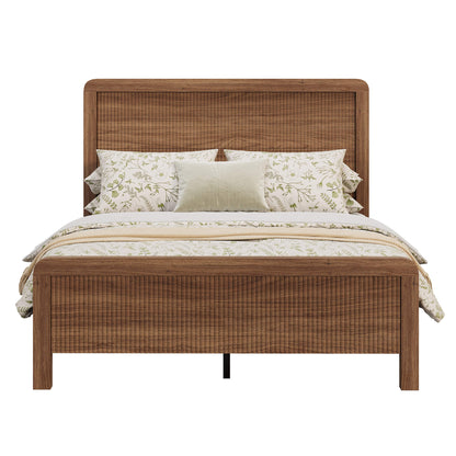 Fluvia Modern Fluted Wood Bed Frame-Walnut