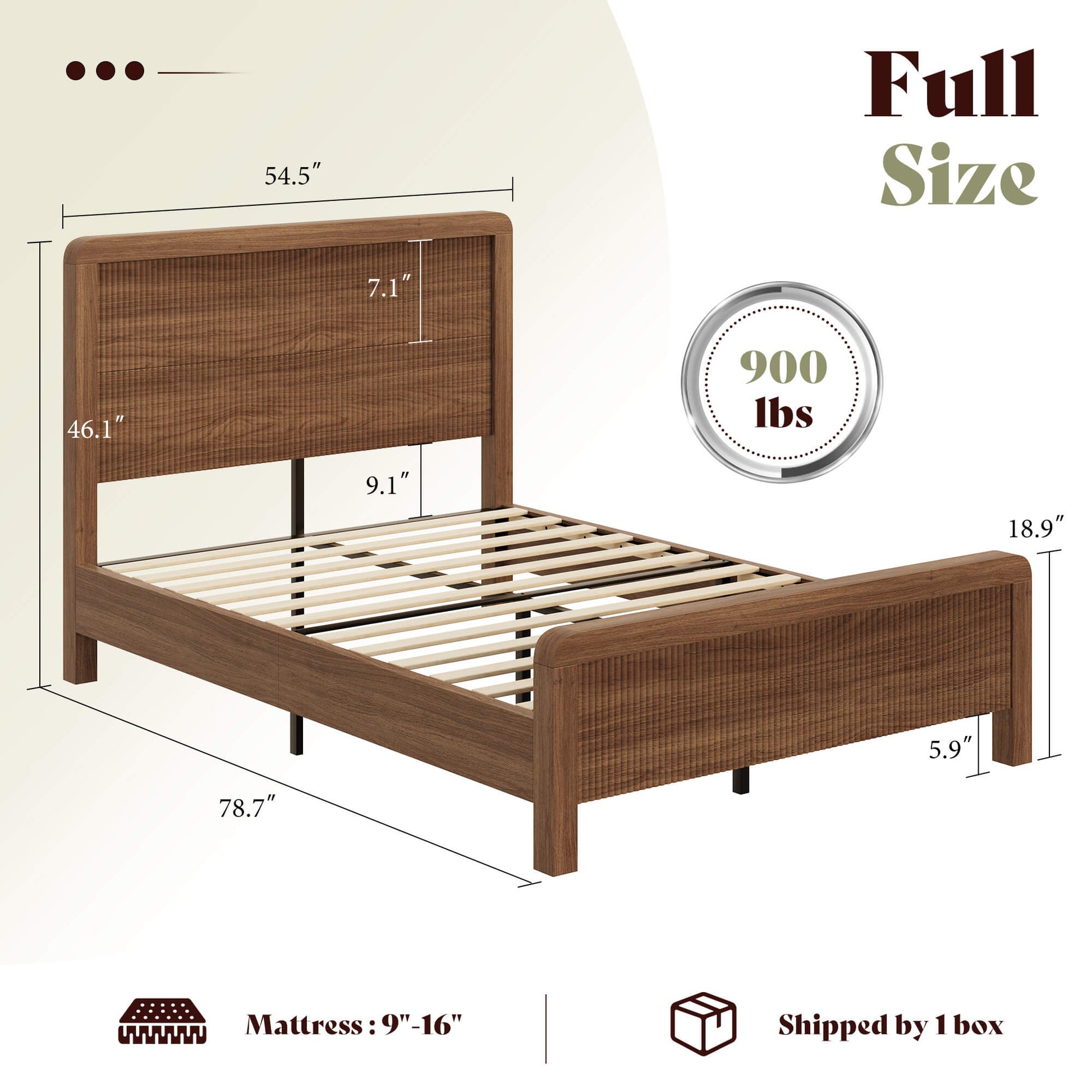 Fluvia Modern Fluted Wood Bed Frame-Walnut