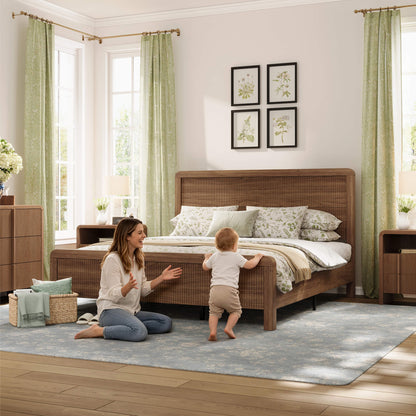Fluvia Modern Fluted Wood Bed Frame-Walnut