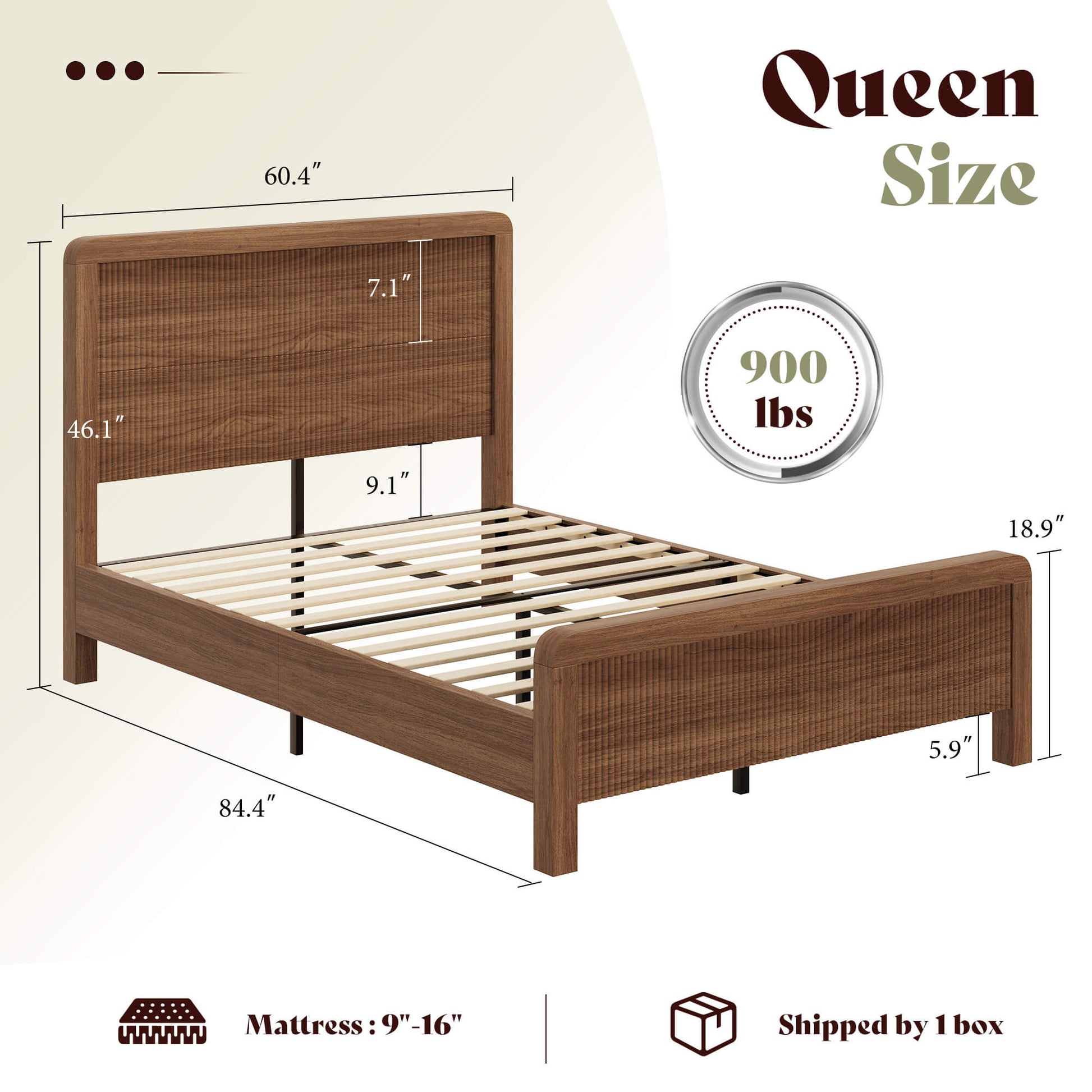 Fluvia Modern Fluted Wood Bed Frame-Walnut