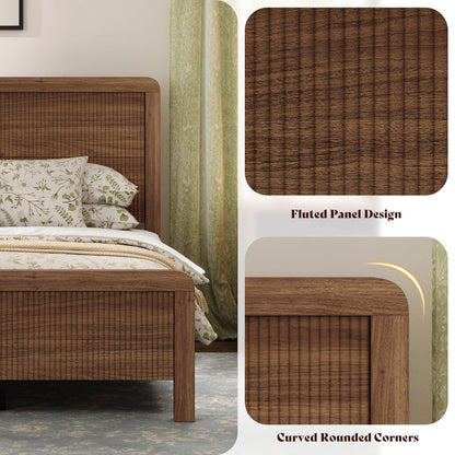 Fluvia Modern Fluted Wood Bed Frame-Walnut