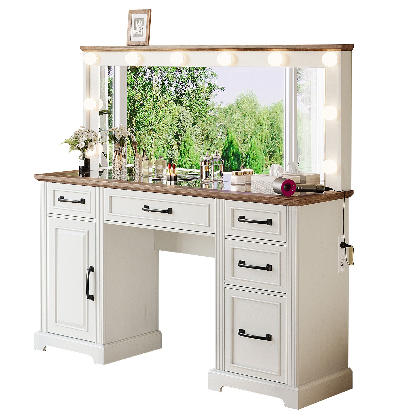 Starling 55" Makeup Vanity - Rustic White