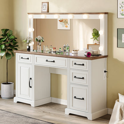 Starling 55" Makeup Vanity - Rustic White