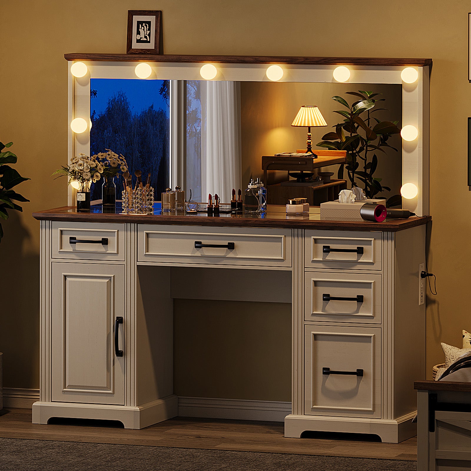 spurlin dressing vanity with mirror ebern designs Makeup Vanity Desk With With 10 Light 3 Lighting Modes Brightness And Mirror And Power Outlet Ebern Designs