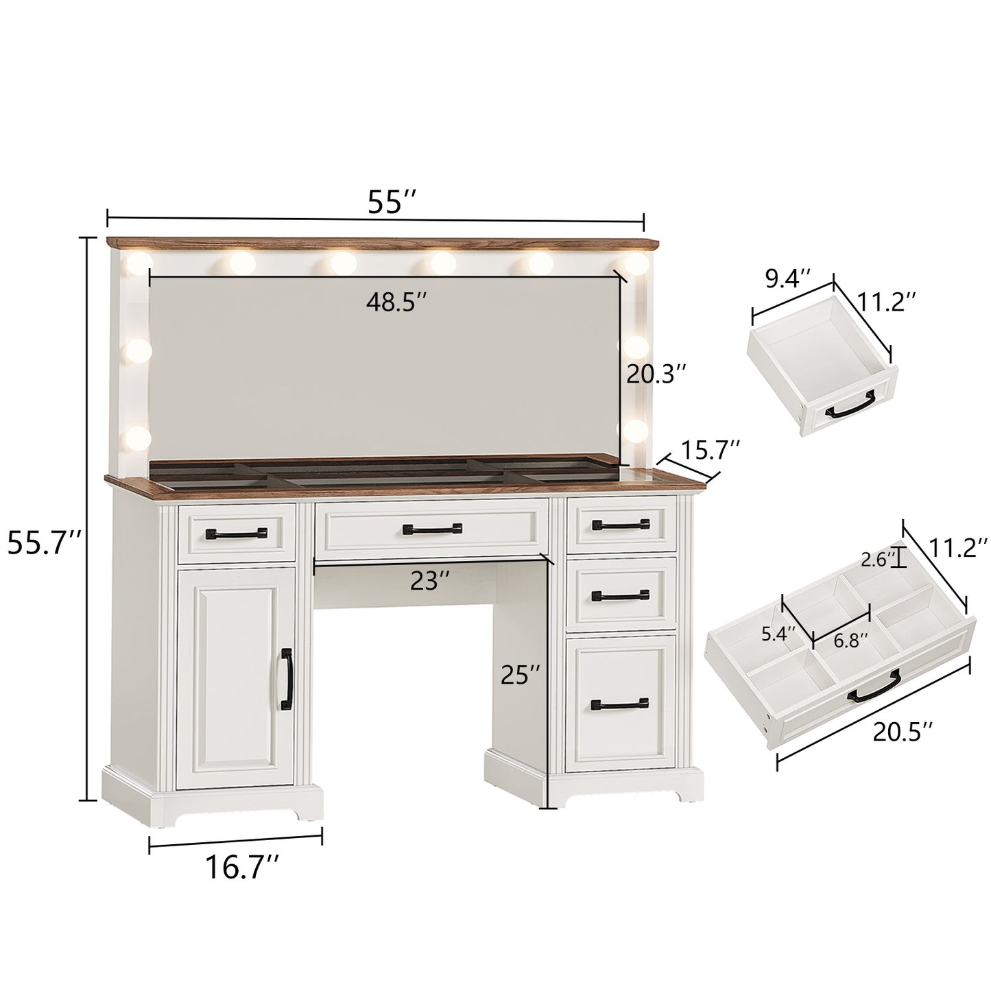 Starling 55" Makeup Vanity - Rustic White